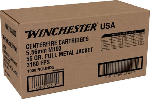 Winchester USA WM1931000 5.56 NATO 55gr FMJ 1000rd Case - Winchester - 5.56 NATO