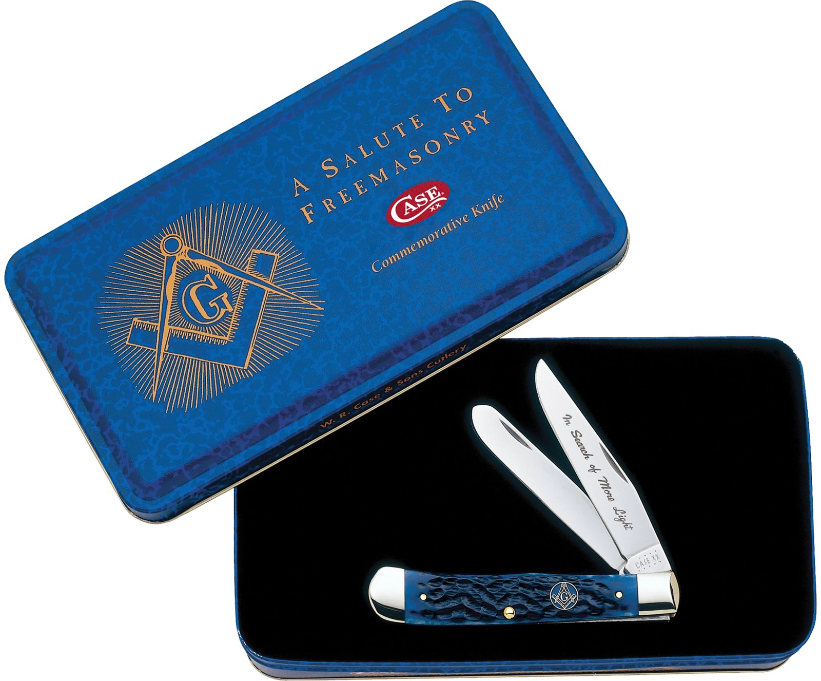 Case 01058 6254 SS Navy Blue Bone Masonic Trapper Knife - Case Cutlery