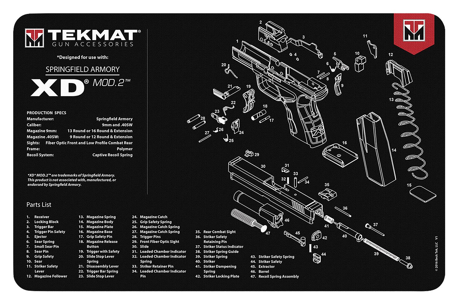 Buy TekMat 11x17 Gun Cleaning Mat Springfield Armory XD Mod.2 online