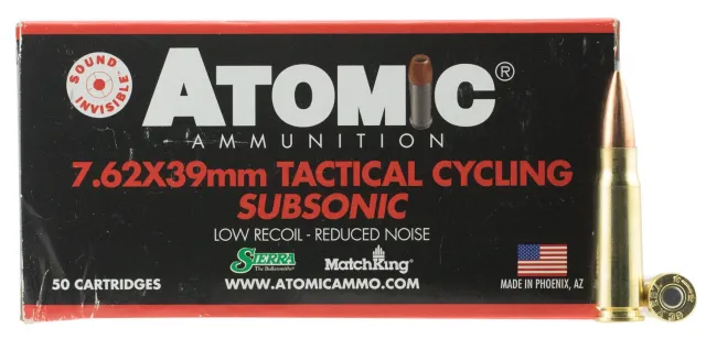 Atomic Ammunition 00474 7.62x39mm 220gr HPBT Subsonic Rifle Ammo 50/Box - Atomic Ammunition - 7.62X39