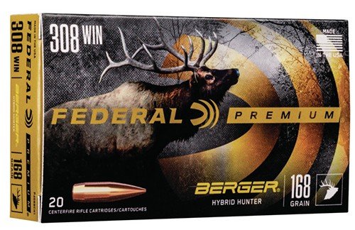 Federal P308BCH1 Premium .308 Win 168gr Berger Hybrid Hunter Ammo 20rd Box - Federal Premium Ammunition - 308 Win