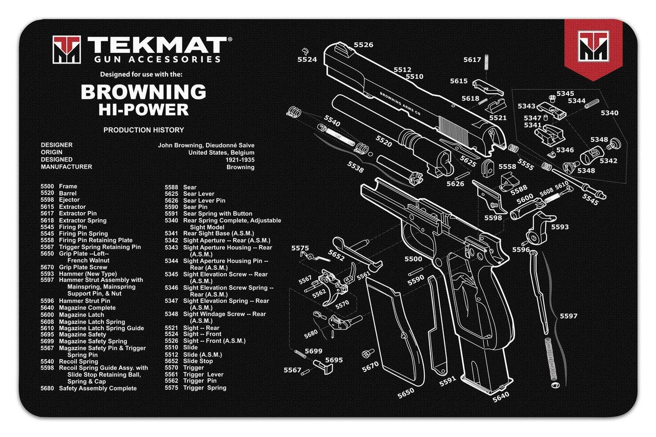 GSM Outdoors TekMat 11x17 Gun Cleaning Mat Browning Hi Power - GSM Outdoors
