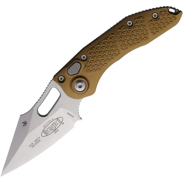Microtech Stitch 169-10TA Auto 3.75 In SE Stonewash Tan Alu Handle - MICROTECH for sale at Iron and Lace