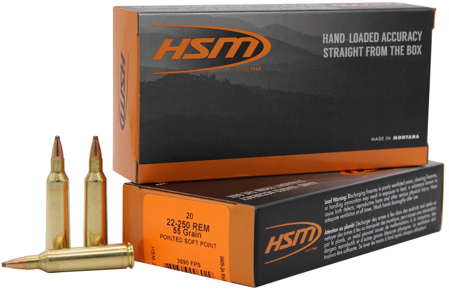 Buy HSM 222504N Varmint 22-250 Rem 55gr Soft Point Ammo 20 Rounds online