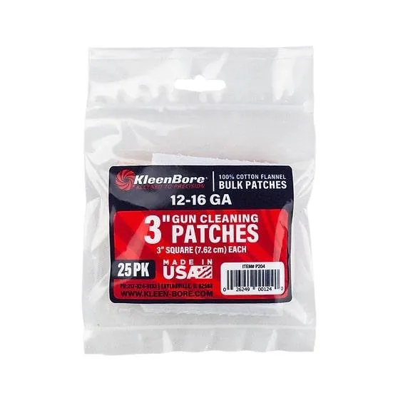 KleenBore Super Shooter 12-16 Gauge Cotton Flannel Patches 3" 25 Pack - Kleen Bore - 3"