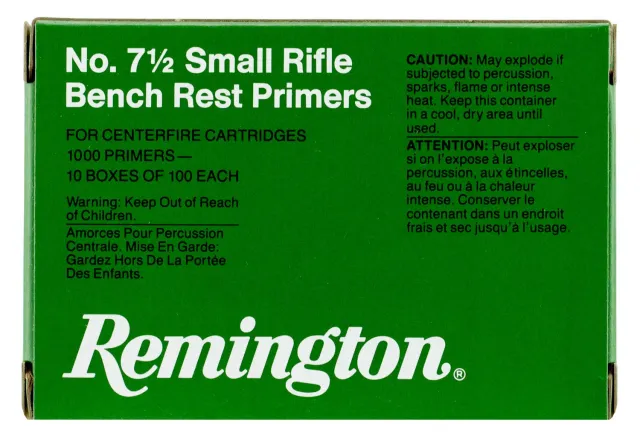 Remington 22628 Small Rifle Primers No. 7.5, 1000 Pack, Nickel, 0.0001" Tolerance, Maximum Sensitivity - Remington Arms Company, LLC for sale at Smoke Wagon Firearms