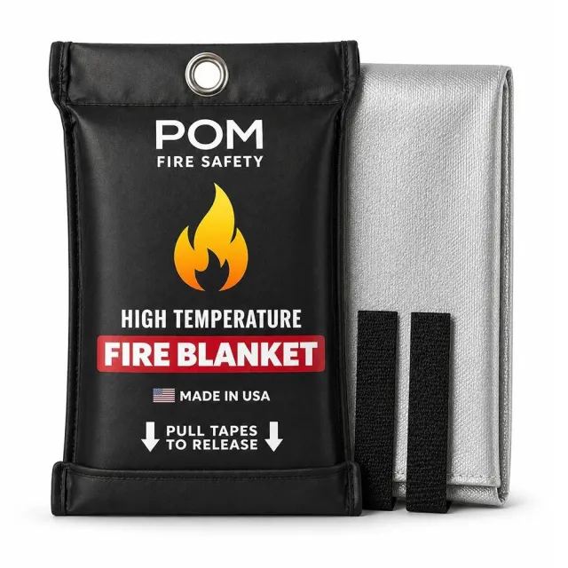 POM Industries PFB-40-GRY Fire Blanket 39x39 In Silicone Fiberglass EN 1869 - POM Industries