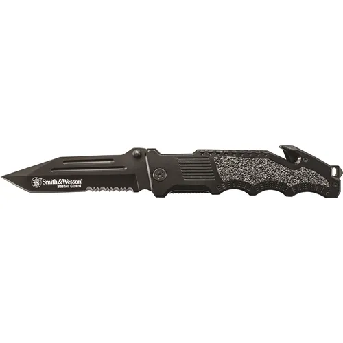Smith & Wesson Border Guard Folder 4.5" Black Combo Blade Aluminum