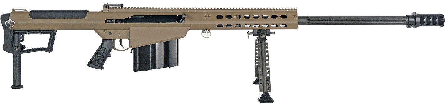 Barrett 20186 M107A1 50 BMG 10+1 20" Fluted Barrel, Flat Dark Earth Receiver w/Picatinny Rail, M-LOK Handguard, QD BiPod Forend, Black Polymer Grip - Barrett - 50 BMG