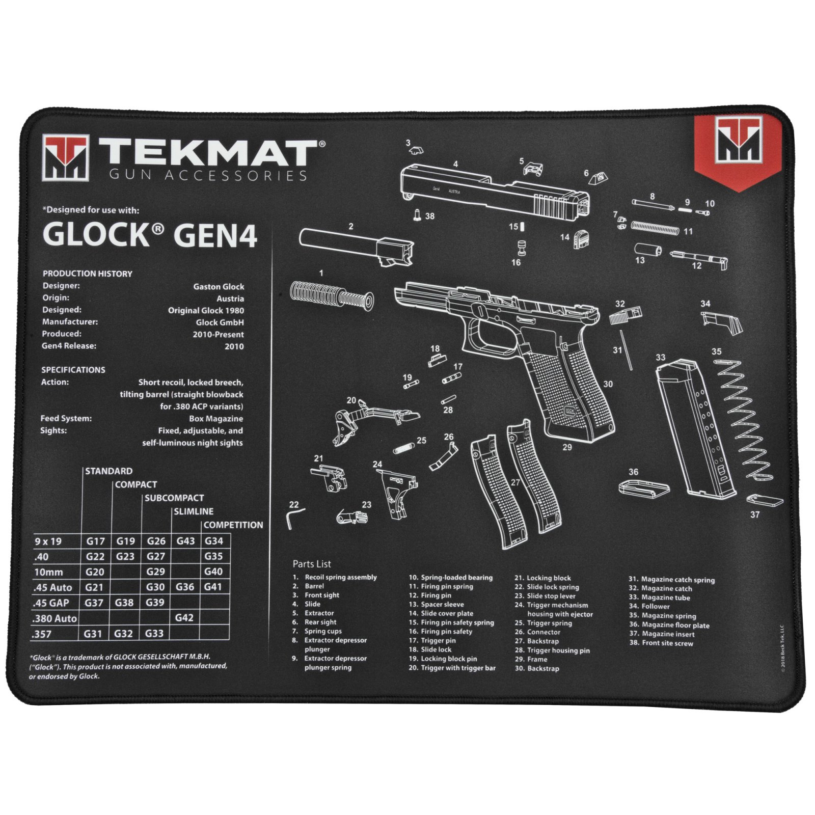 Buy TekMat TEK-R20-GLOCK-G4 1.00" Gun Cleaning Mat 15x20 online