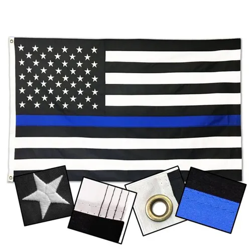 Durasleek Thin Blue Line American Flag, Sewn & Embroidered - Thin Blue Line