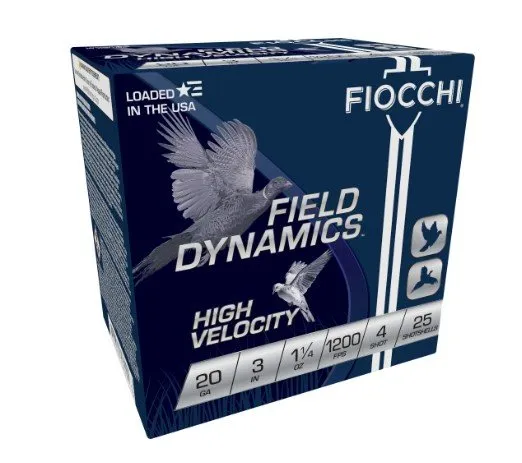 Fiocchi 203HV4 Field Dynamics High Velocity 20Gauge 3" 1 1-4oz 4Shot 25 ... - Fiocchi