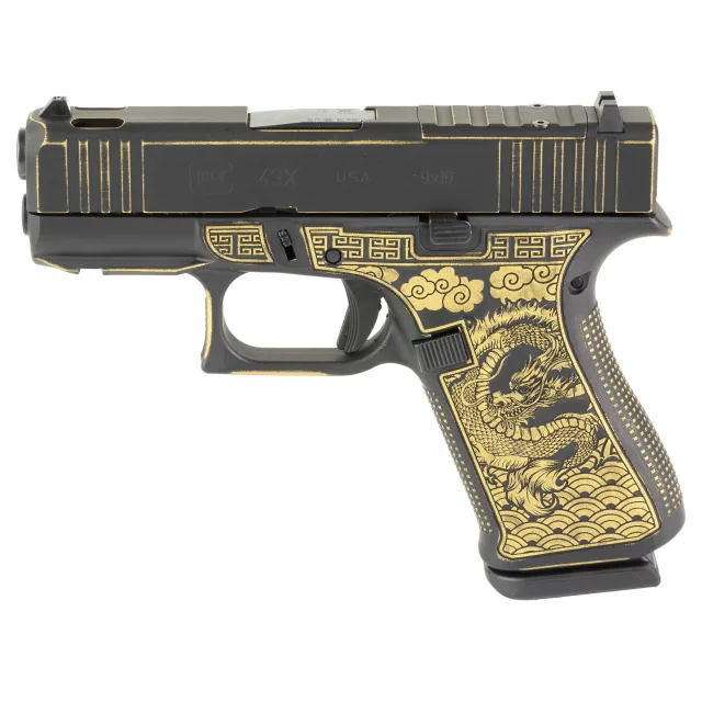 Glock UX4350204FRN 43X 9MM Pistol, Compensated, Black/Gold, 3.41" Barrel - Glock - 9MM