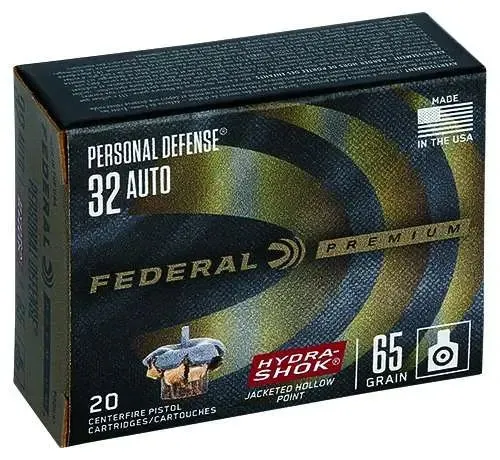 Federal P32HS1 Premium Personal Defense 32 ACP 65 gr 925 fps Hydra-Shok Jacketed Hollow Point 20 Bx/25 Cs - Federal Premium Ammunition - 32 Auto