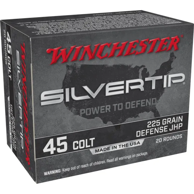 Winchester Ammo W45CST Silvertip Defense 45 Colt (LC) 225 gr Jacketed Hollow Point (JHP) 20 Per Box/ 10 Cs - Winchester - 45 Colt