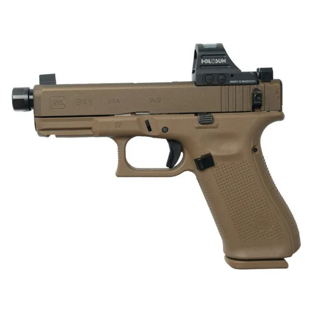 Buy Glock V-Series Model 19x w/HUSH Slide Lock Handgun 9mm Luger 17rd Magazines (3) 4.6 Threaded Barrel Holosun 407C FDE USA online
