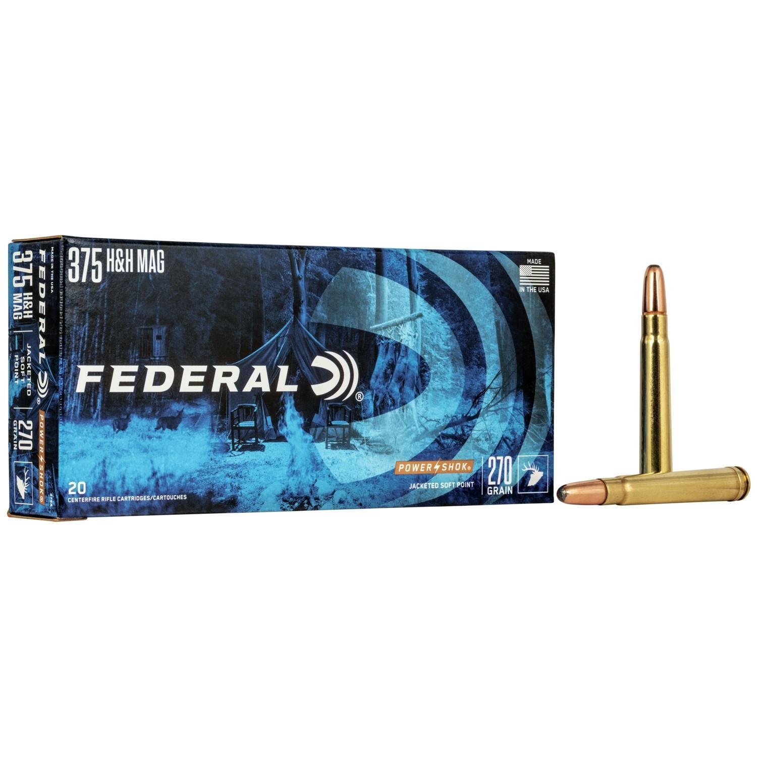Federal 375A Power-Shok .375 H&H 270gr SP 2690fps 20/Box Ammo - Federal Premium Ammunition - 375 H&H Magnum