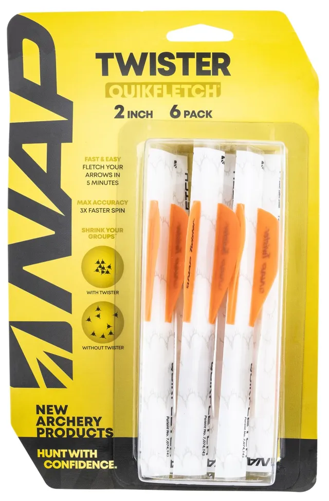 NAP Quikfletch Twister 2 Inch 6 Pack White Orange - NAP for sale at Smoke Wagon Firearms