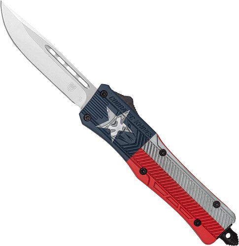 Cobratec CTK-1 Medium Texas Flag OTF Knife 3" D2 Blade, Aluminum Handle - CobraTec Knives