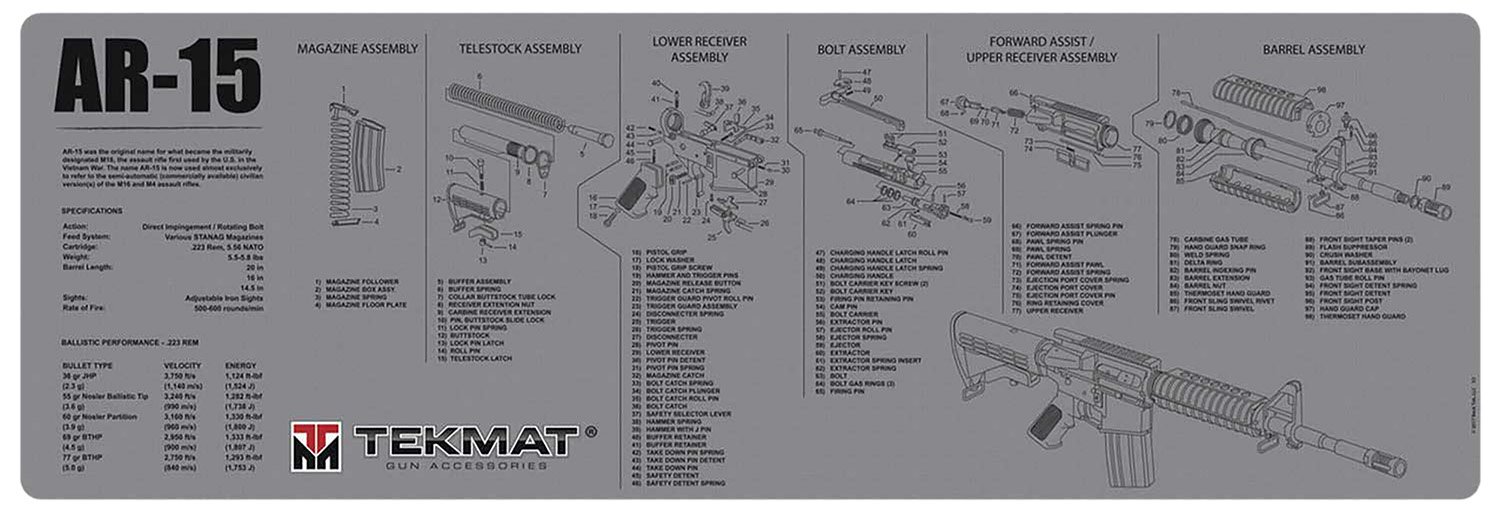 TekMat TEKR36AR15GY AR-15 Cleaning Mat Gray Rubber 12"x36" - TEKMAT