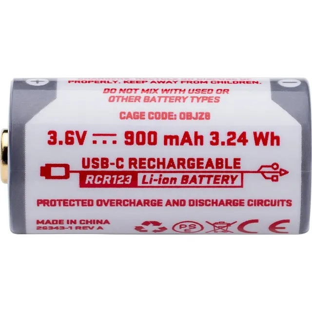 Surefire SFRCR123 RCR123 3.6V Rechargeable USB-C 900mAh Battery - Surefire Llc