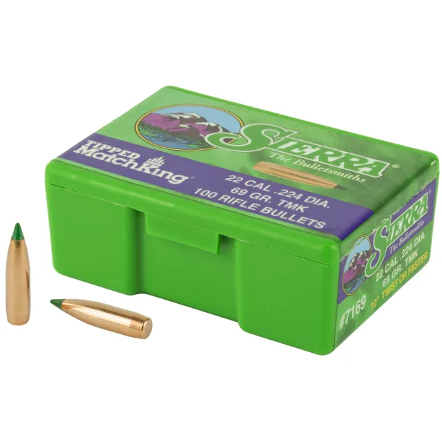 Sierra Bullets .22 Caliber .224 69 Grains HP-BT Match TMK 100CT - Sierra Bullets - .224
