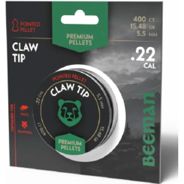 BEE BPT22 CLAW TIP .22 POINTED PELLETS 400 - BEE
