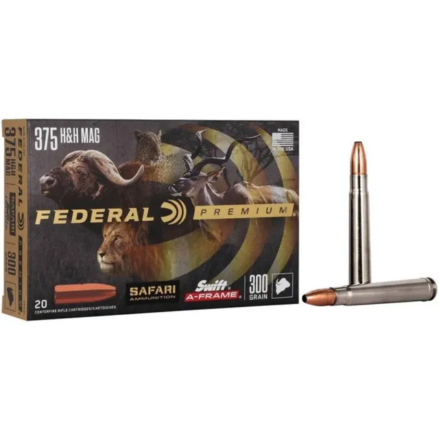 Federal P375SA Premium Safari Cape-Shok 375 H&H Mag 300 gr Swift A-Frame (SWFR) Ammo - 20 Rounds per Box/ 10 Boxes per Case