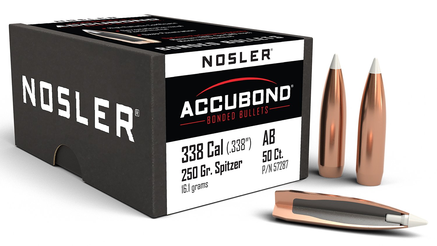 Nosler AccuBond Hunting 57287 .338 Cal 250 gr Spitzer Point 50 Per Box - Nosler - 338 Caliber