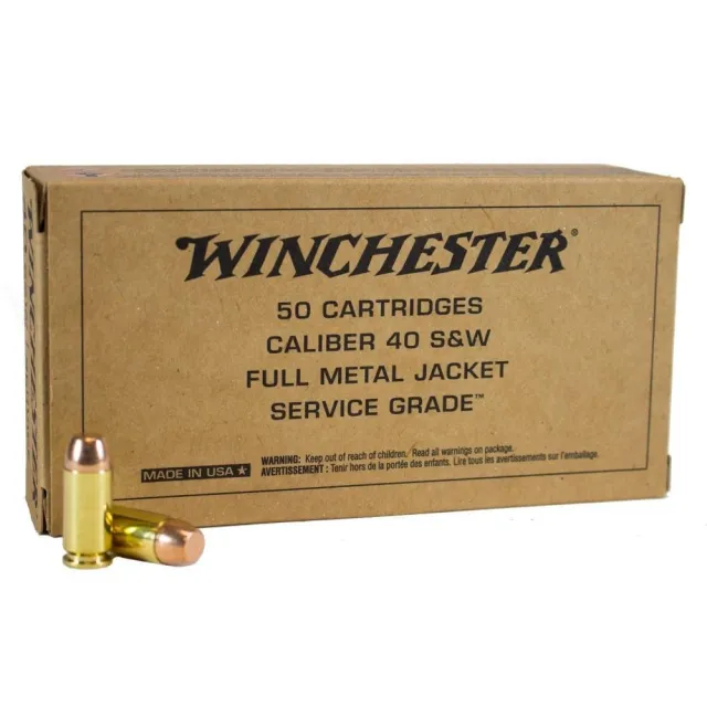Winchester Ammo SG40W Service Grade Target 40 S&W 165 gr Full Metal Jacket Flat Nose (FMJFN) 50 Per Box/ 10 Cs