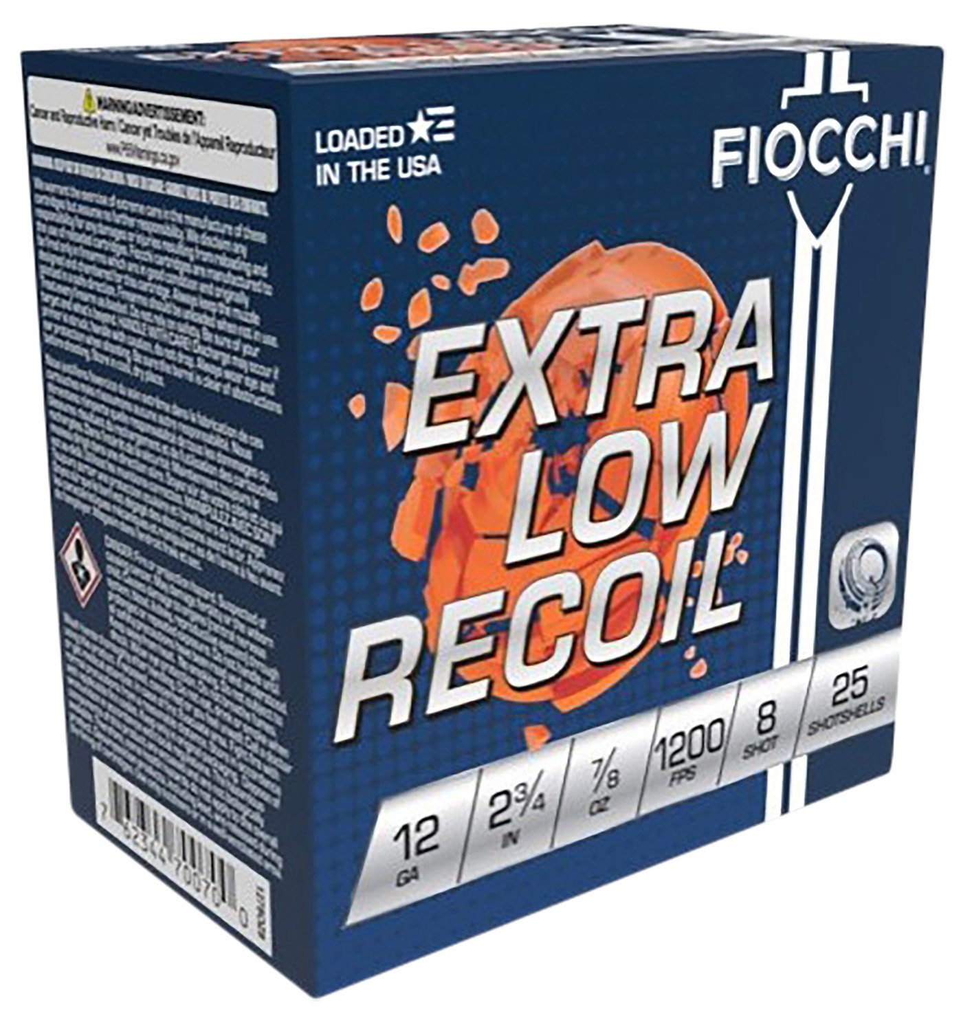 "Fiocchi 1278OZ8 Exacta Target 12 Gauge Low Recoil Trainer, 2.75", 7/8 oz, 1200 fps, 8 Shot, 25 Bx - Fiocchi - 12 Gauge