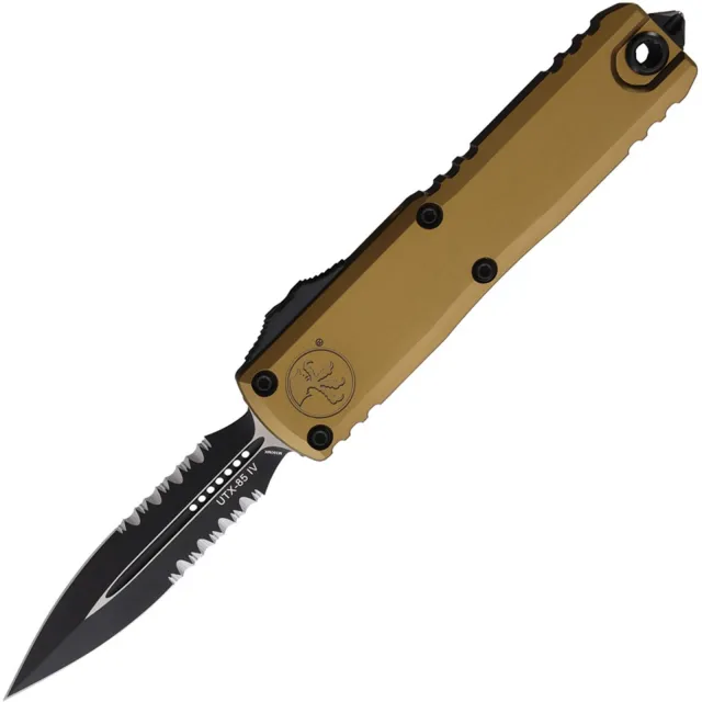 Microtech UTX-85 G4 3.1 In D/E Black Part Serrate Tan Alu Hndl - MICROTECH for sale at Iron and Lace