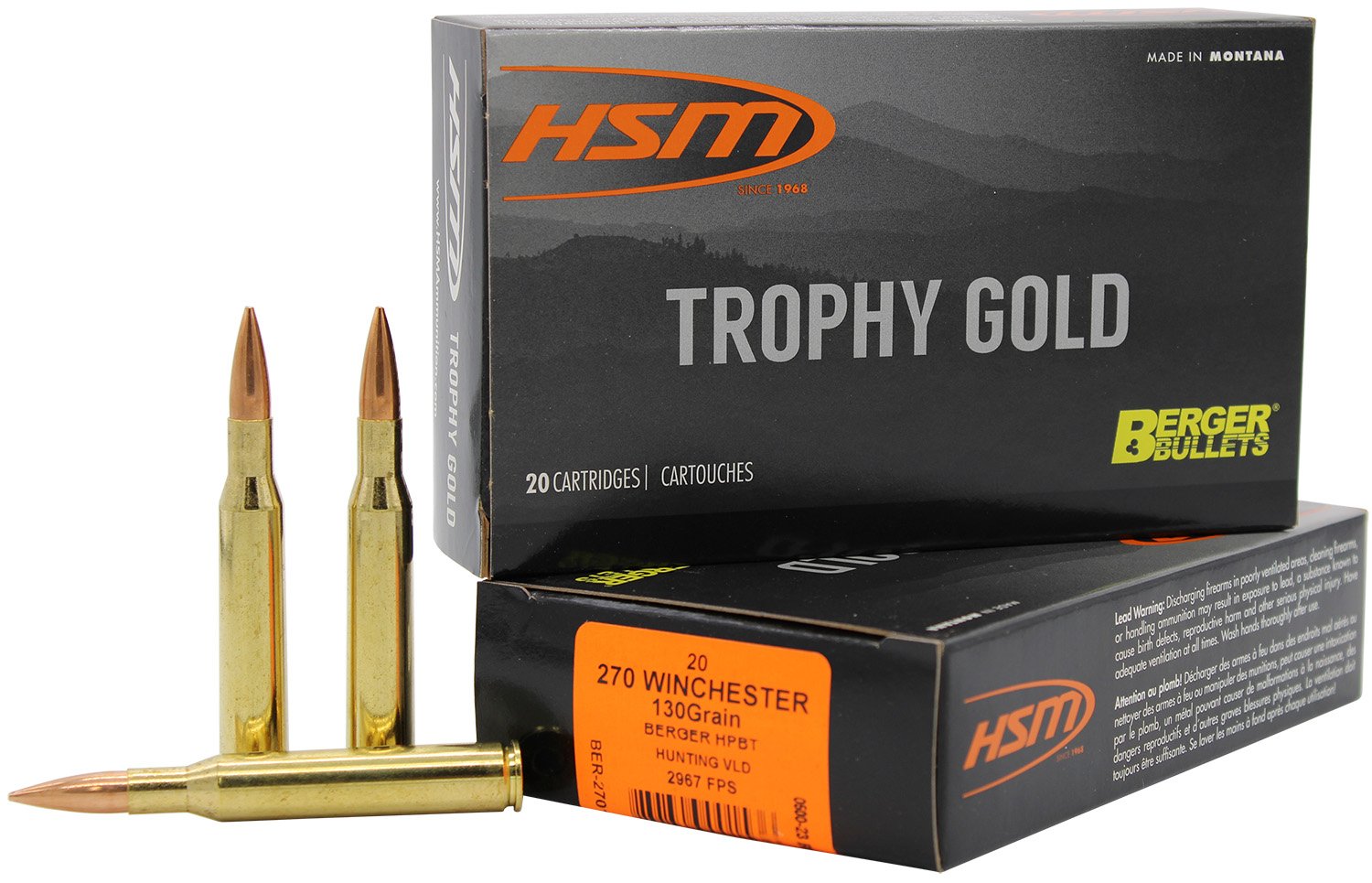 Buy HSM 270130VLD Trophy Gold 270 Win 130gr Berger VLD 20 Rounds online