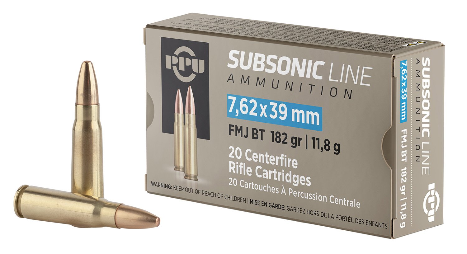 Buy PPU PPS76239 Subsonic 7.62x39mm 182gr FMJ BT Ammo 20/Box online
