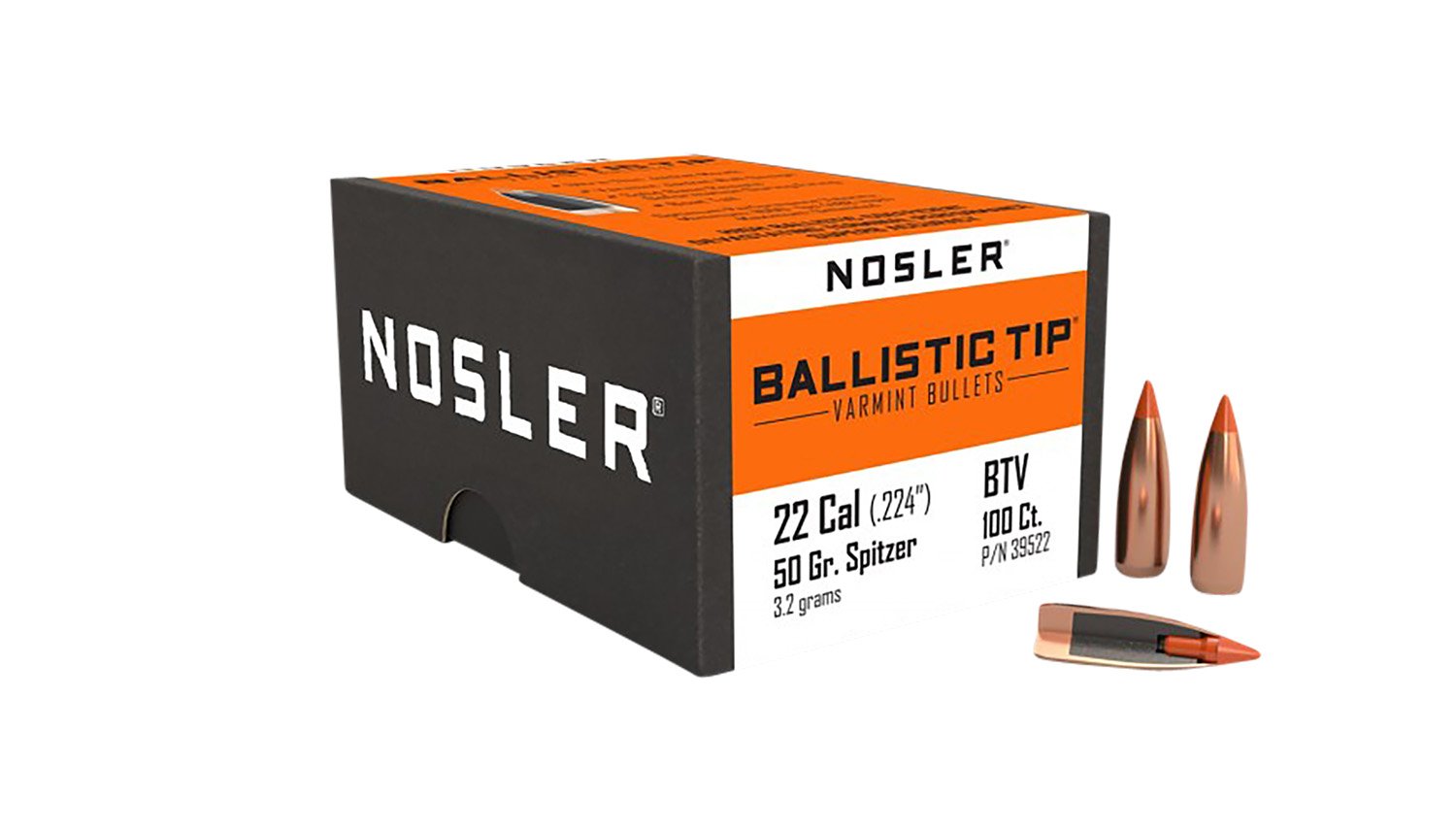 Nosler 39522 22 Caliber 50 Grain Spitzer Point 100 Count Box - Nosler - 22 Caliber