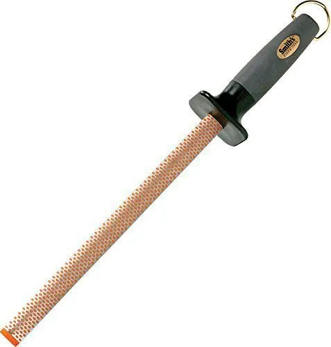 Smiths Diamond Sharpening Steel 10in - Fine Diamond Grit 750 - Soft Grip Handle - Hang-up Ring - Smith & Wesson