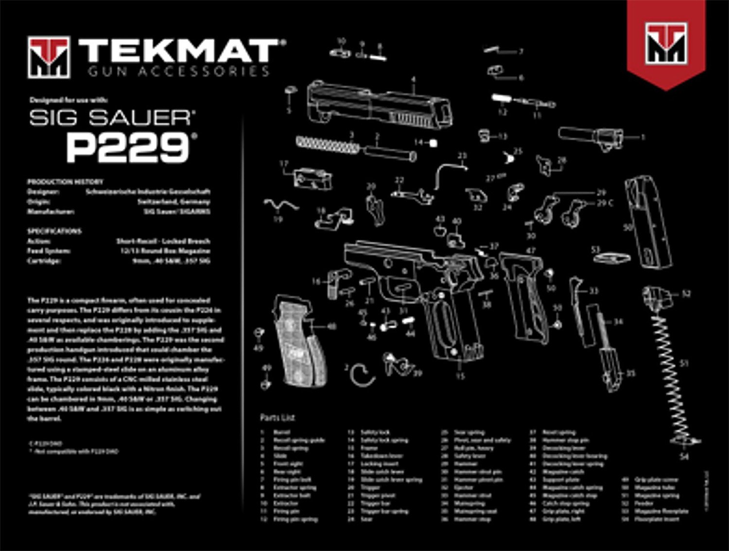 Buy TekMat TEKR20SIGP229 Sig Sauer P229 Ultra 20 Cleaning Mat Multi-Color Rubber 15"x20" Sig P229 Parts Diagram online