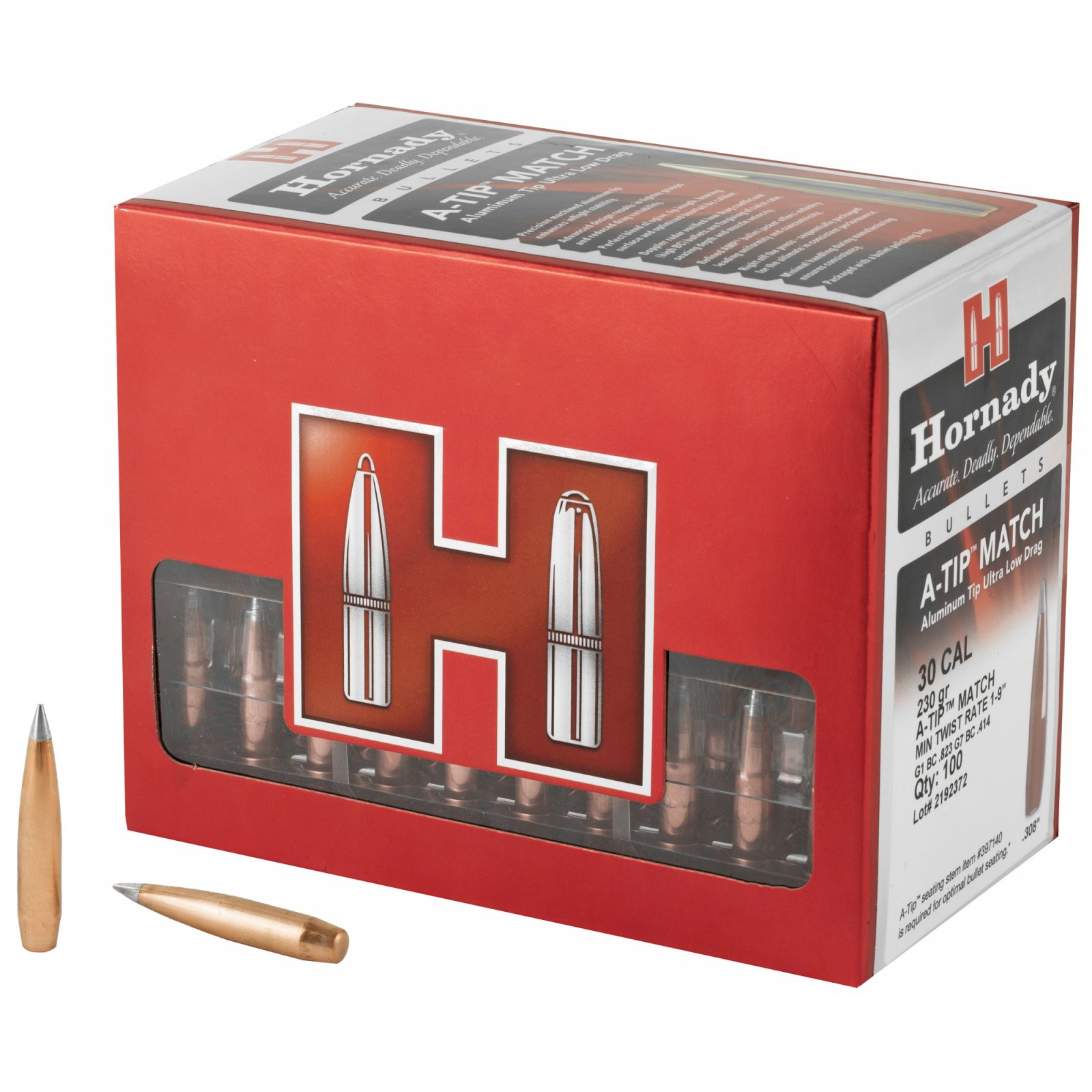 Hornady 3091 .308 230gr A-Tip Match 100ct - Hornady Manufacturing Company - 30 Caliber