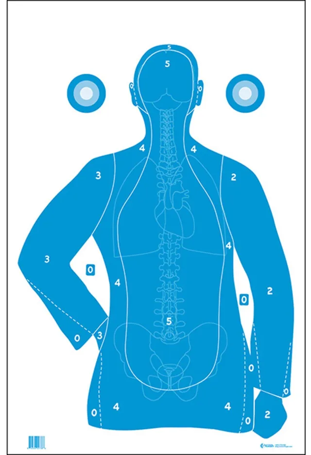 Action Target FB21EANTAV2100 Qualification Silhouette/Vitals Paper Hanging 23" x 35" Blue/White 100 Per Box - Action Target