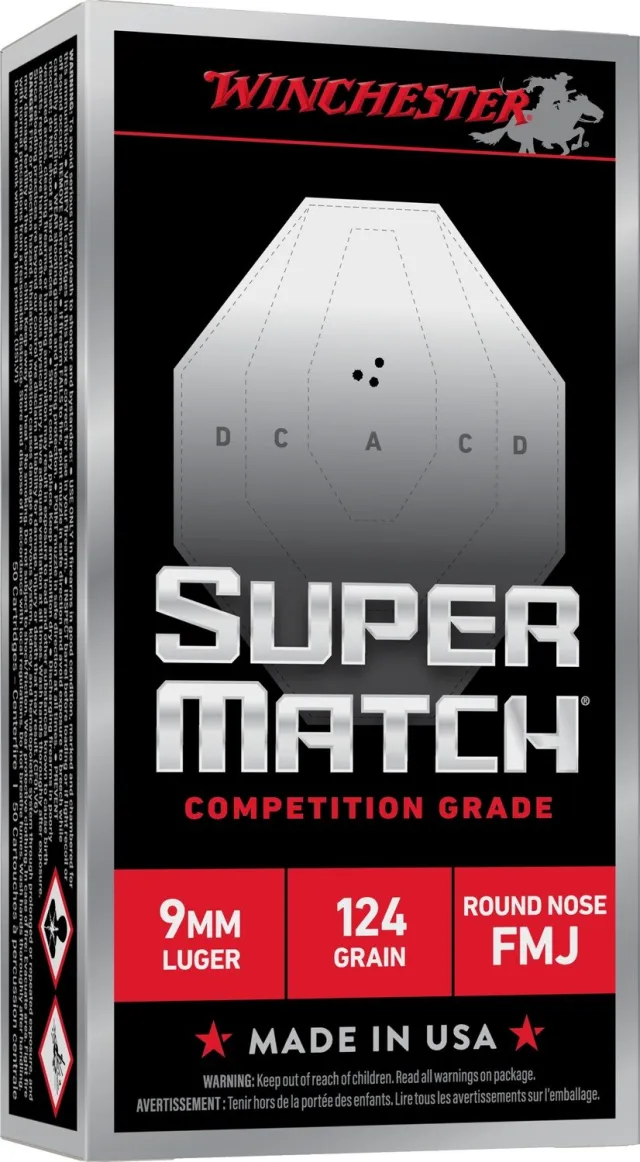 WIN SUPER MATCH 9MM 124GR FMJ RN 50/10 - Winchester