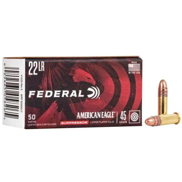 Federal American Eagle Suppressor .22LR Ammo 45gr 970fps CPRN 50 Rounds