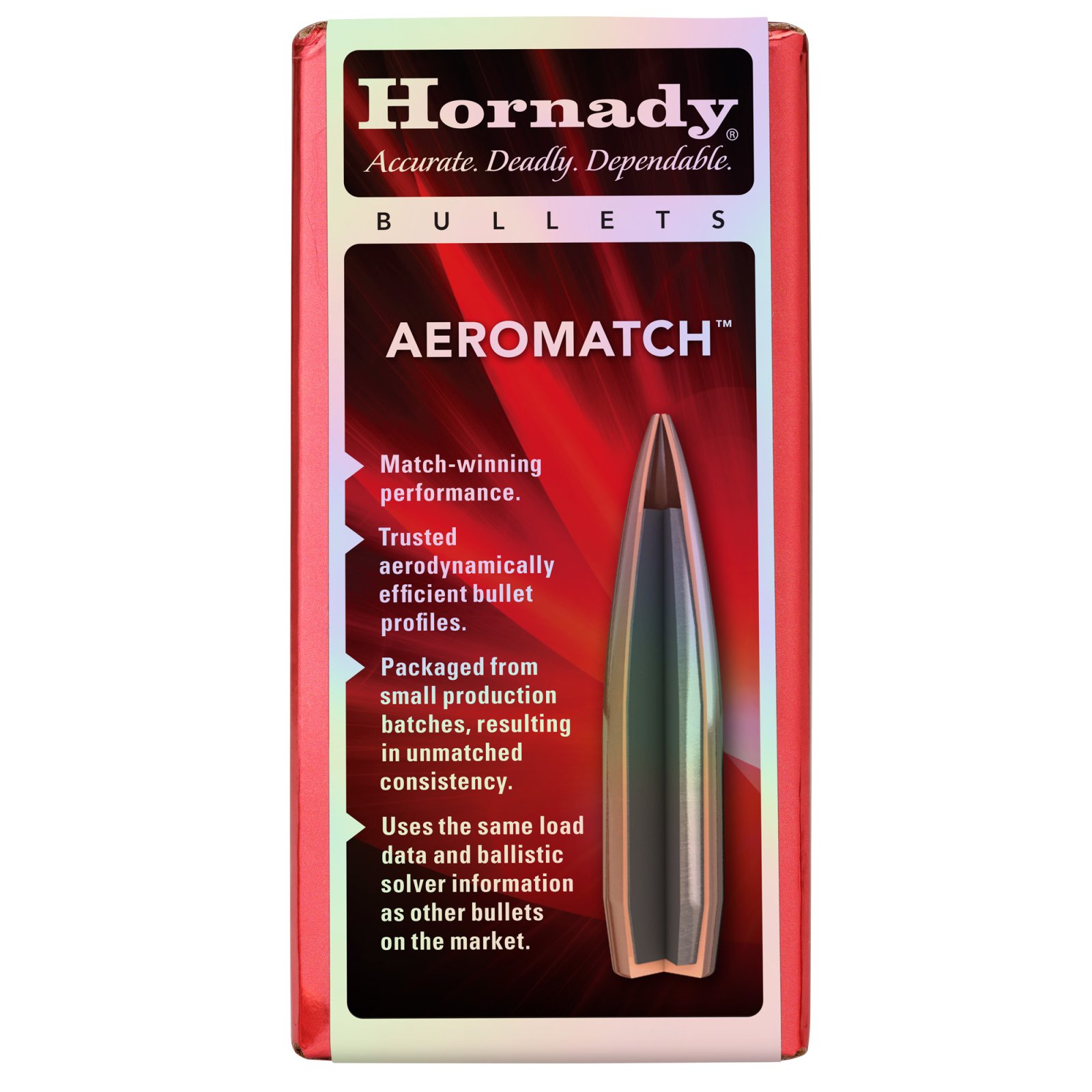 Hornady Aeromatch Rifle Bullets 30 CAL .308 168 GR HPBT (1-12) 100 RDS - Hornady Manufacturing Company - 30 CALIBER
