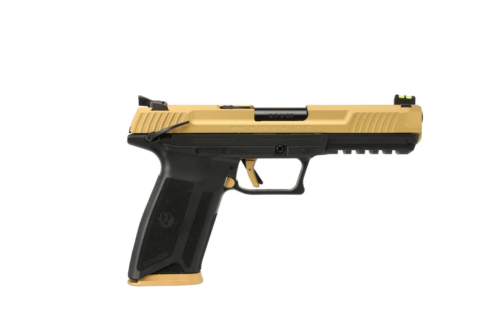 Ruger 16416 57 Pistol 5.7x28mm 20+1 Fiber Optic Sights Gold Slide - Ruger - 5.7 x 28mm