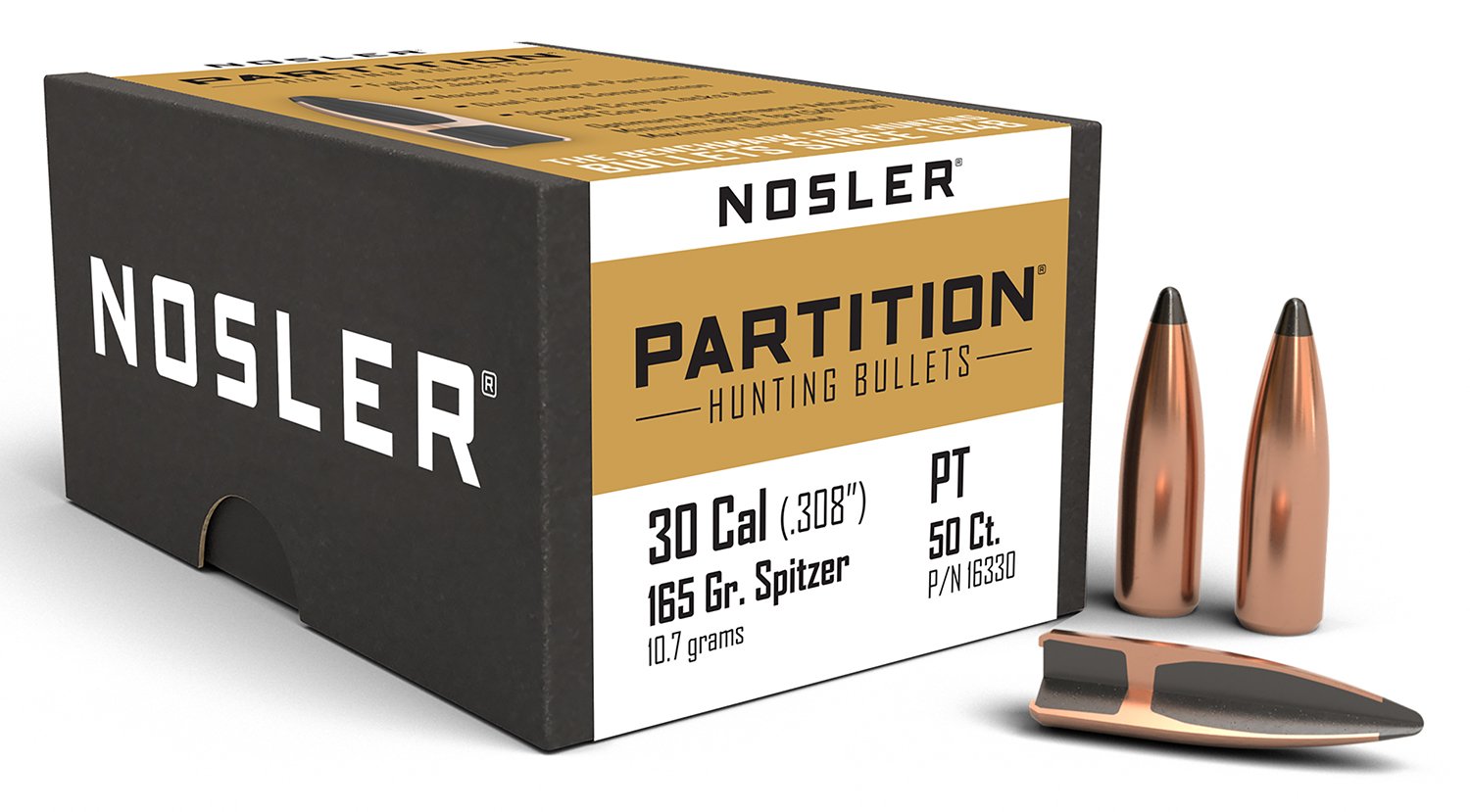 Nosler 16330 Partition Hunting 30 Cal .308 165 gr Spitzer 50 Per Box - Nosler - 30 Caliber