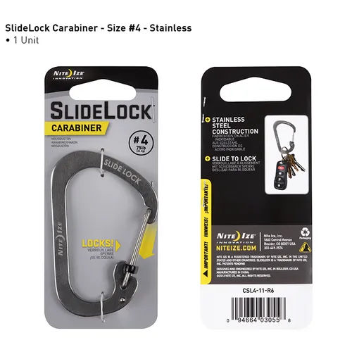 Nite-Ize Carabiner Slidelock Steel #4 Stainless Finish Corrosion-Resistant