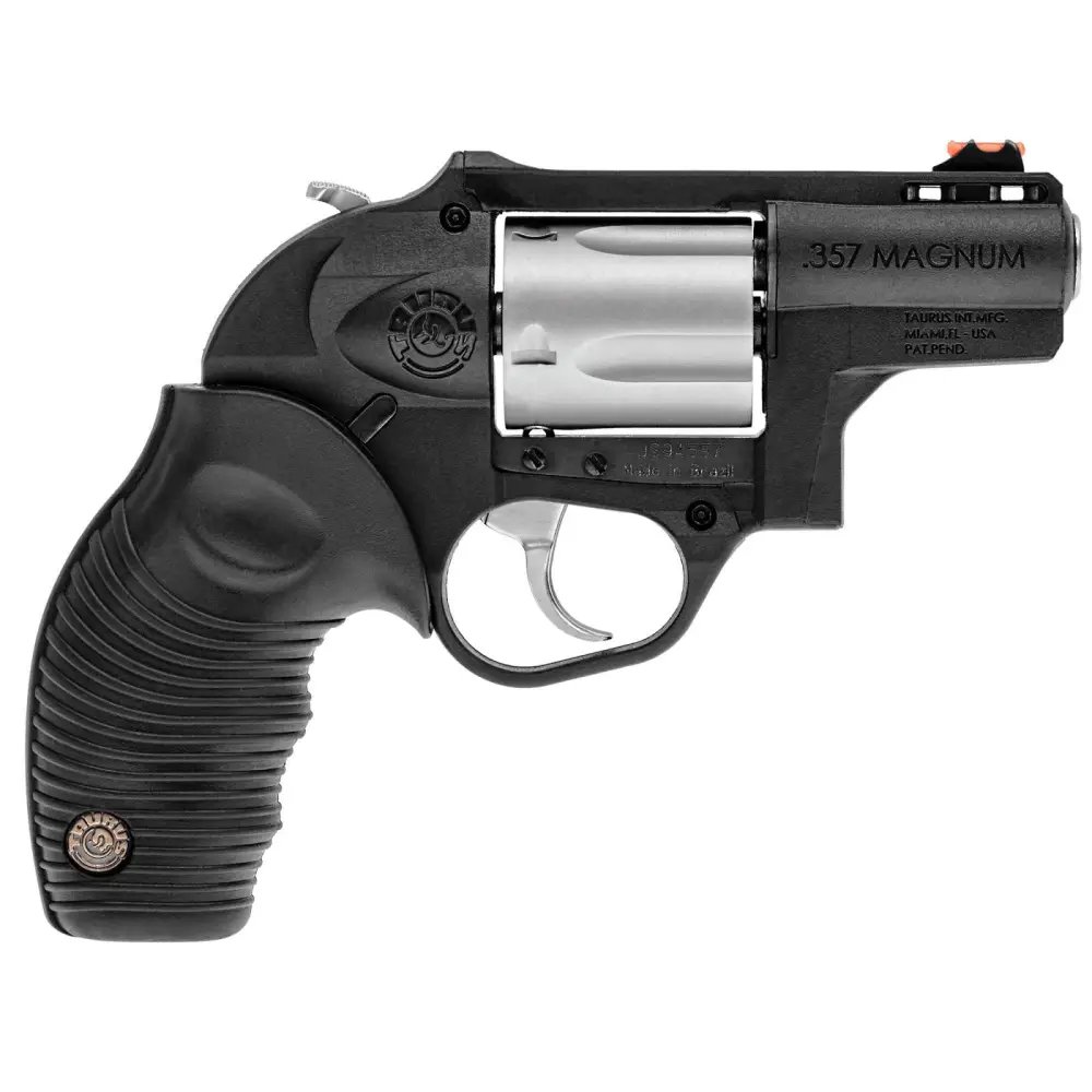 Taurus 2605029PLY Lightweight Revolver, Matte Stainless Steel, .357 MAG, 2-Inch Barrel, 5-Round Capacity, 19.75 oz, Red Fiber Optic Sight