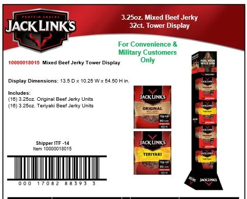 Jack Links 3.25oz Jerky Tower 32ct Orig & Teriyaki - Jack Links