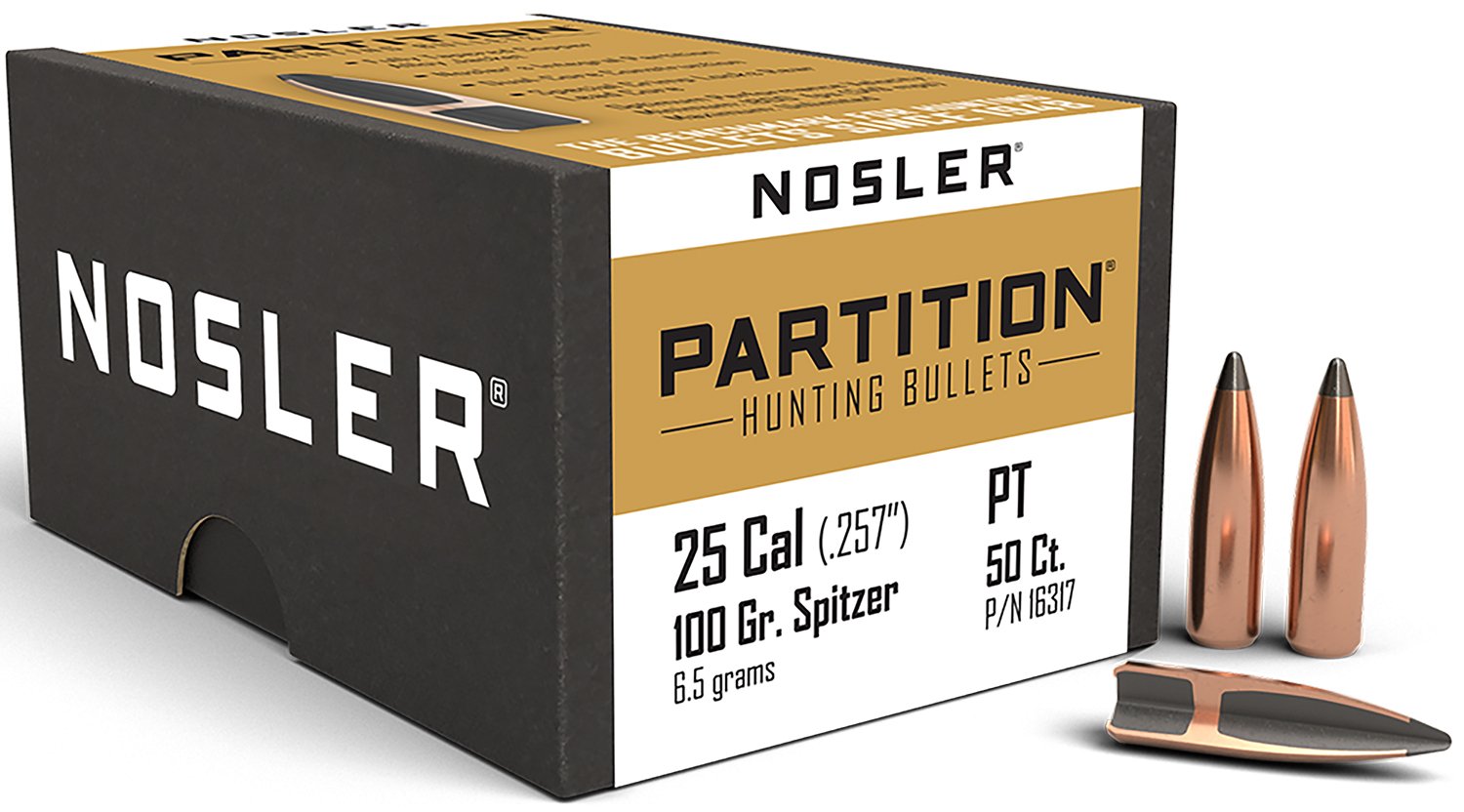 Nosler Partition Hunting 16317 25 Cal .257 100 gr Spitzer 50 Box - Nosler - .257
