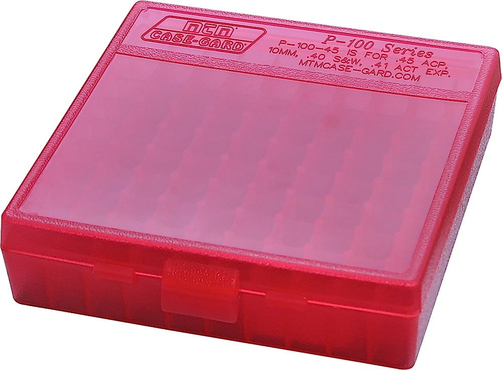 MTM Ammunition Box 100 Round Flip-Top 40 10mm 45 ACP Clear Red P-100-45-29 - MTM Case-Gard - 10 mm Auto