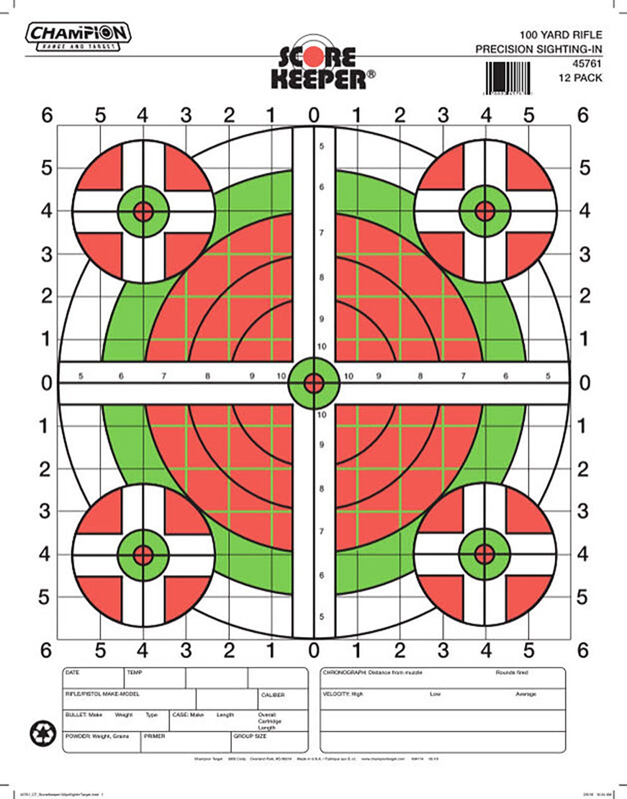 Buy Champion Score Keeper 45796 Sight-In Target Green/Orange 12 Pack online
